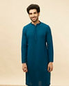 Teal Blue Chikankari Embroidered Sequined Kurta Set